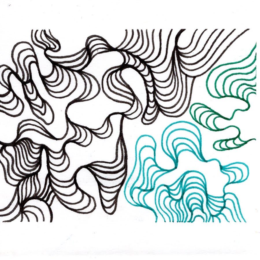Teal and black lines flowing like water in wiggling patterns. 001/365 of the 000/365 collection by charming cavatica