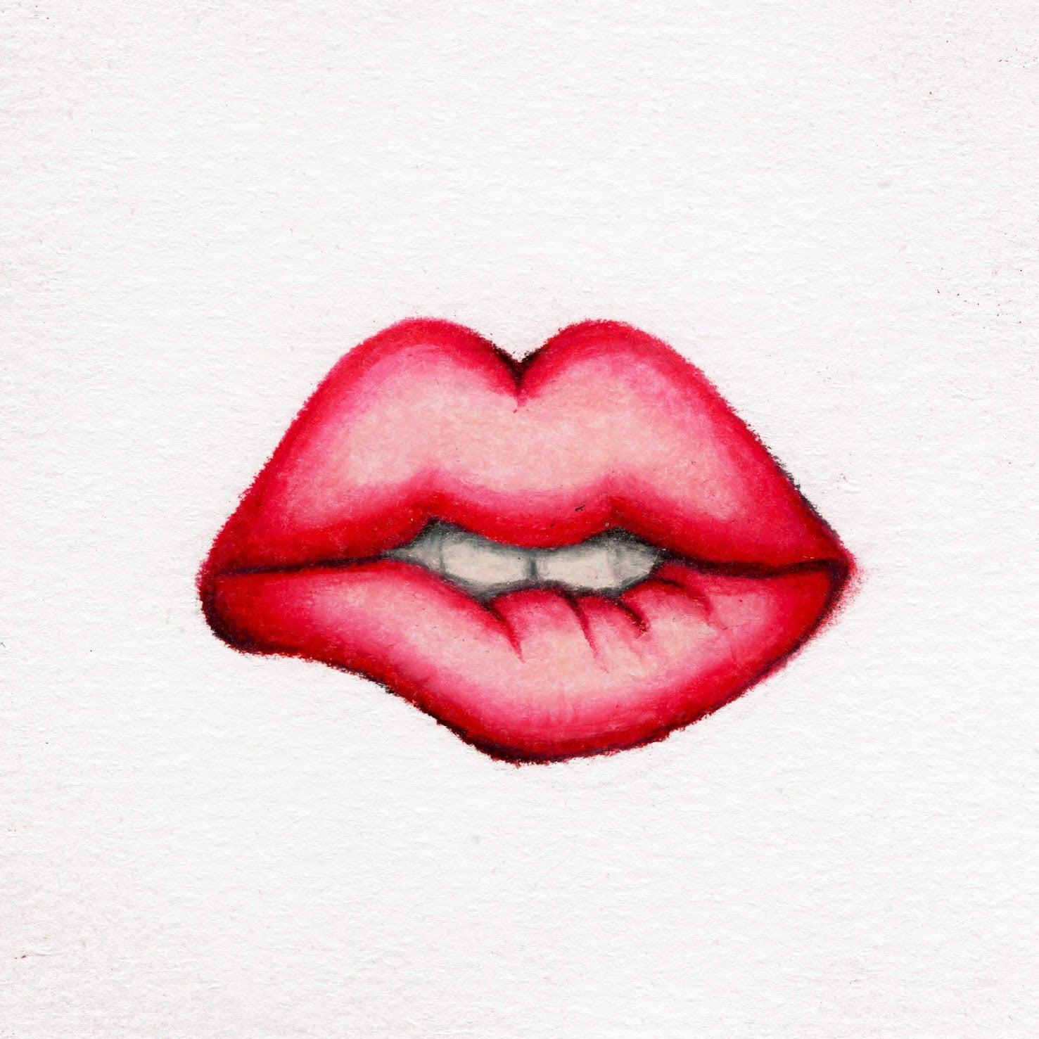 A pair of lips. Teeth are biting bottom lip. 175/365 of the 000/365 collection by charming cavatica