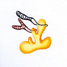 A yellow coloured blob with two flag-like circular rings with interconnecting lines appeairng as if flowing with the wind. 177/365 of the 000/365 collection by charming cavatica