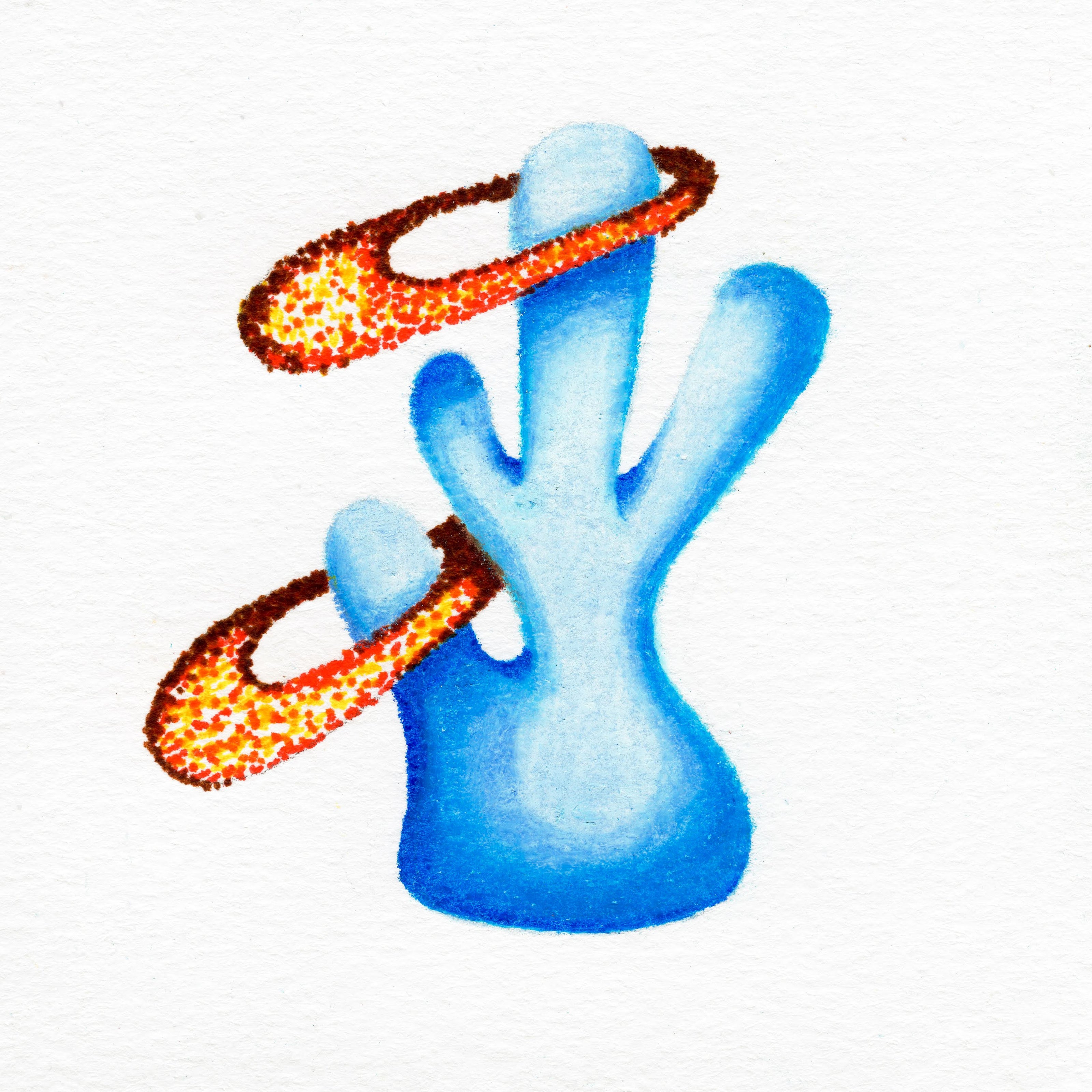 A blue coloured blob with two stippled rings floating around coral-like tendrils as if the rings are orbiting the mass like a hula hoop. 182/365 of the 000/365 collection by charming cavatica