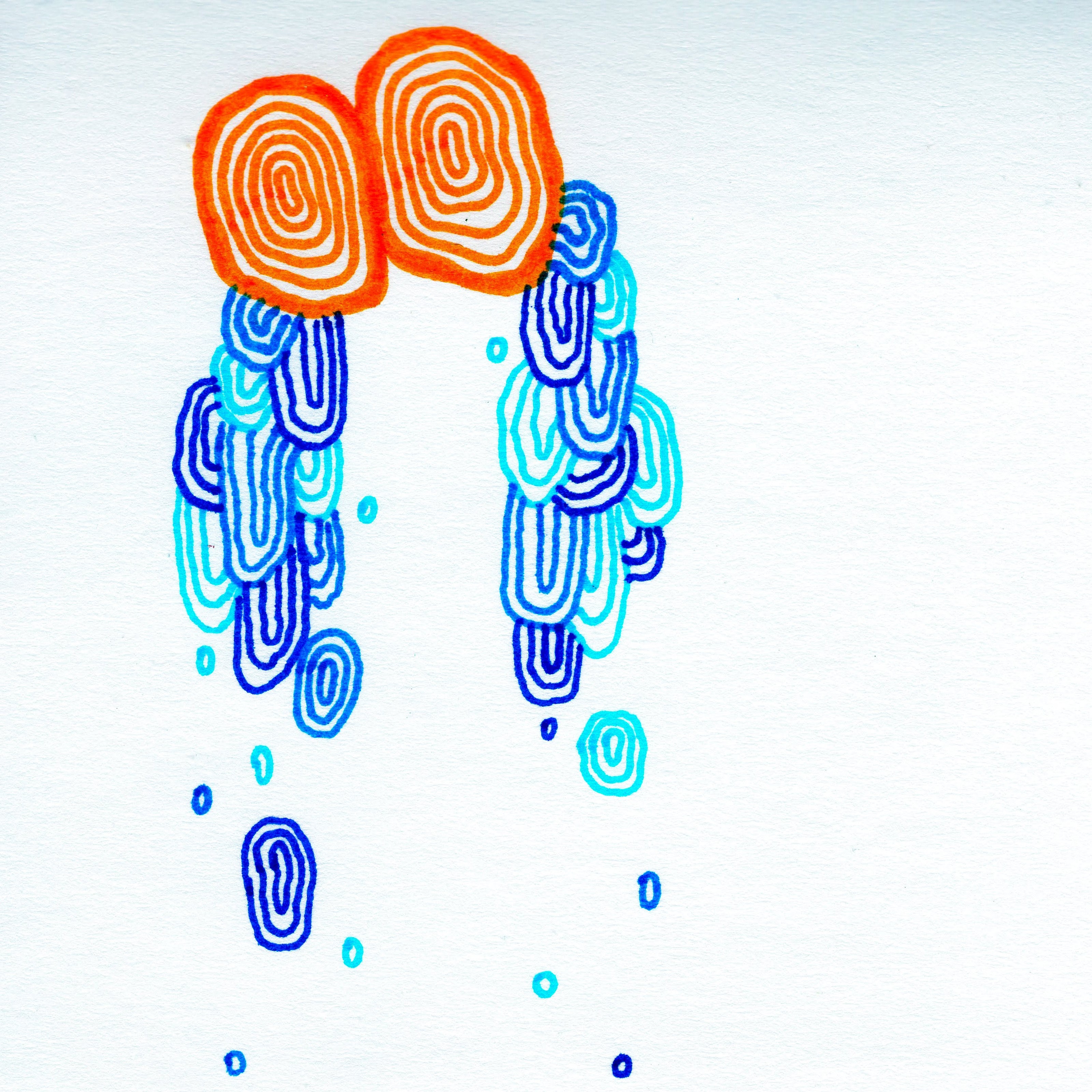 wobbling lines layering atop one another in blob-like masses. Two orange masses connect together as if looking at the viewer, with dripping blue masses cascading downward as if weeping. 183/365 of the 000/365 collection by charming cavatica