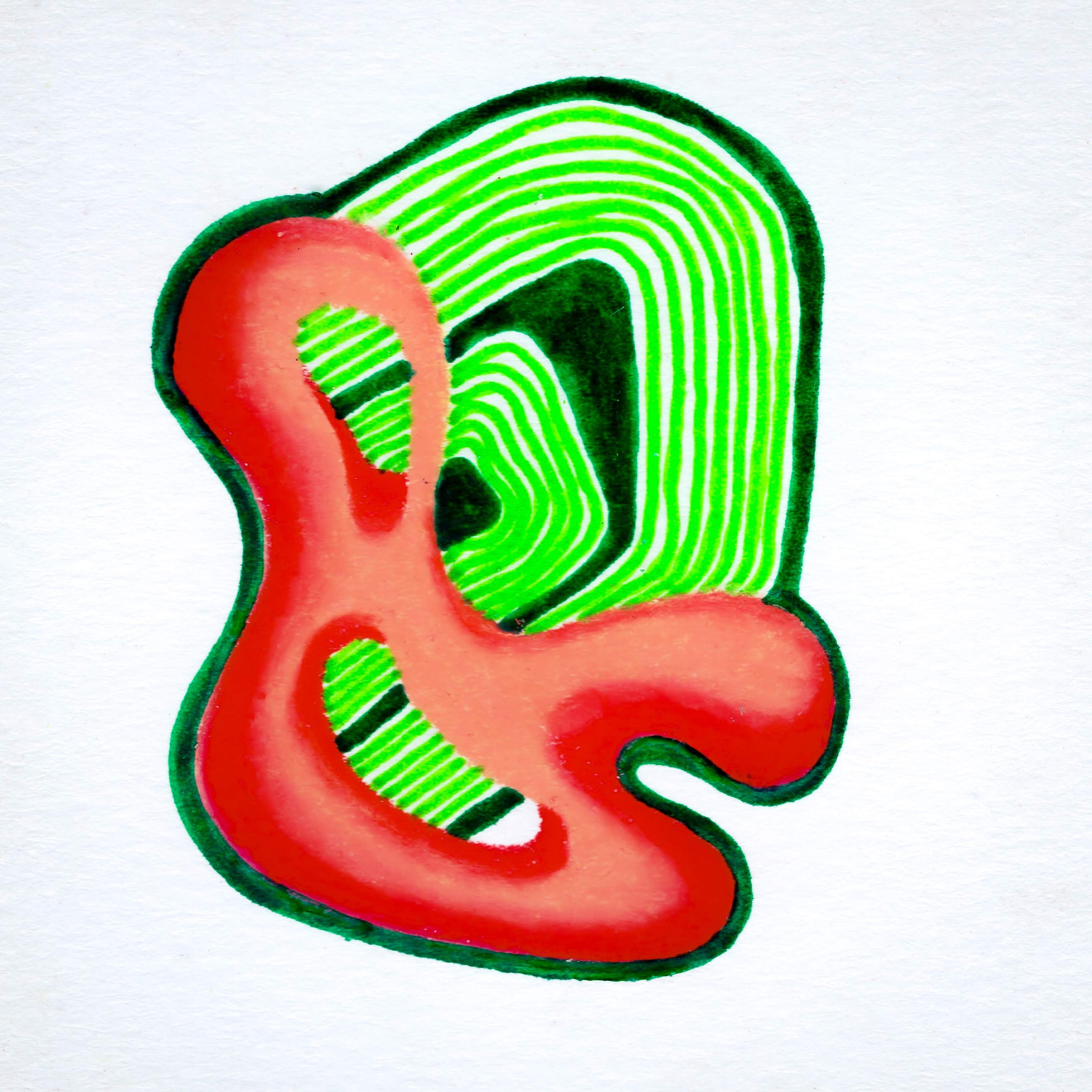 An orange coloured blob in the shape of an ampersand. A dome-like layered ring juts out the middle of the blob in shades of lime and dark green. 193/365 of the 000/365 collection by charming cavatica