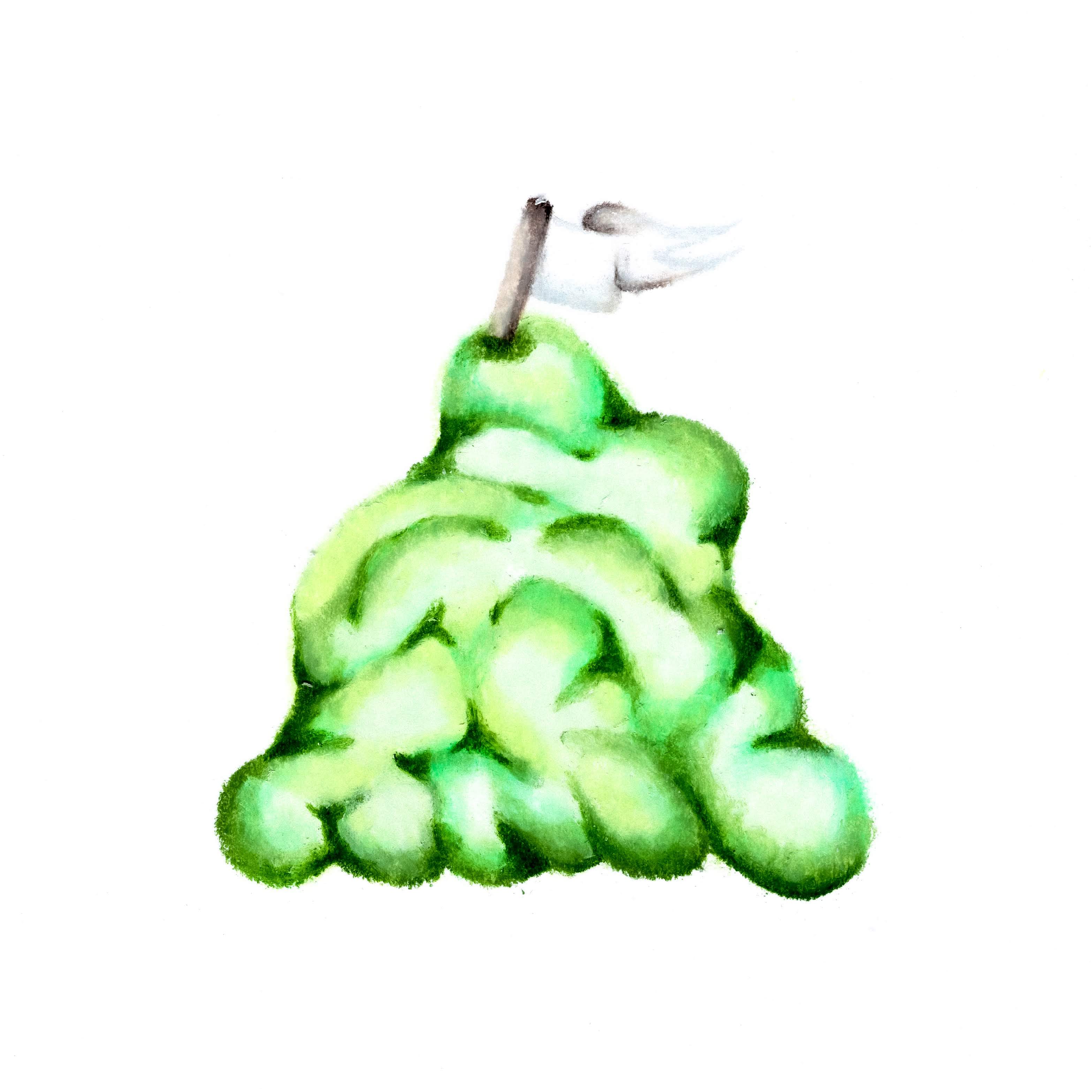 A lime green coloured blob with a white flag of surrender mounted atop. 197/365 of the 000/365 collection by charming cavaticav