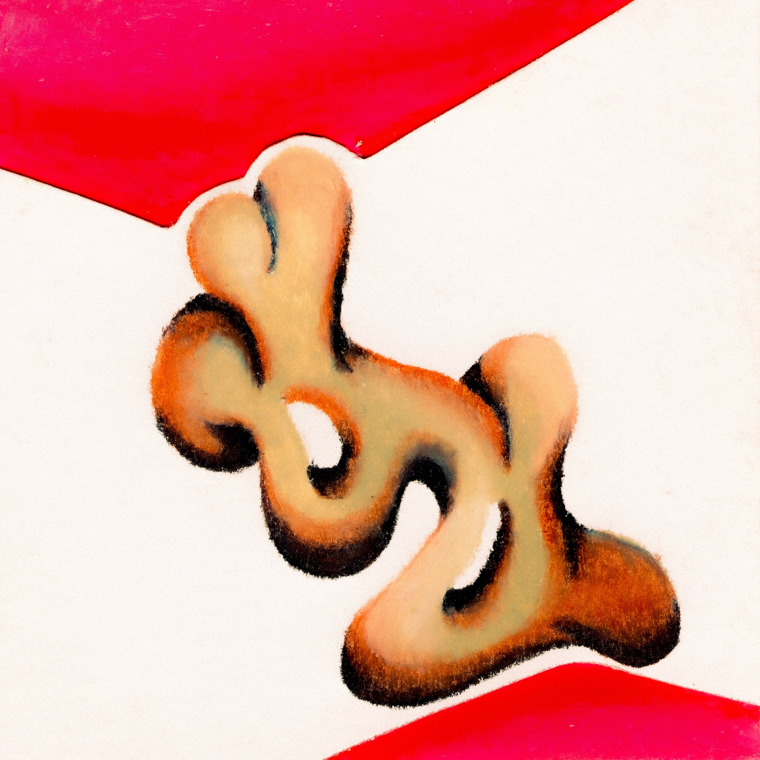 A burnt orange coloured blob surrounded by two blocks of red on the top and bottom of the frame. The blob appears as if bowing downward in respect. 199/365 of the 000/365 collection by charming cavatica