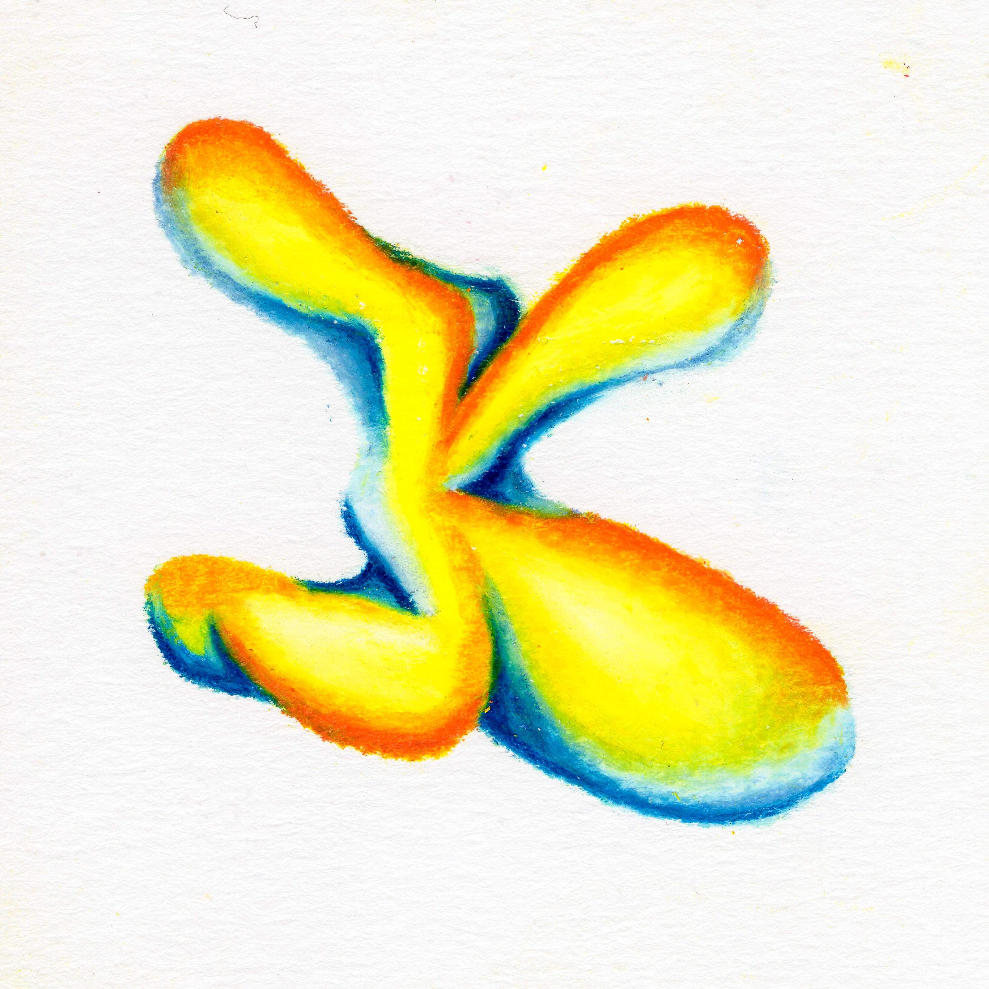 A K-shaped blob-like shape in yellow, orange, blue and green. 202/365 of the 000/365 collection by charming cavatica