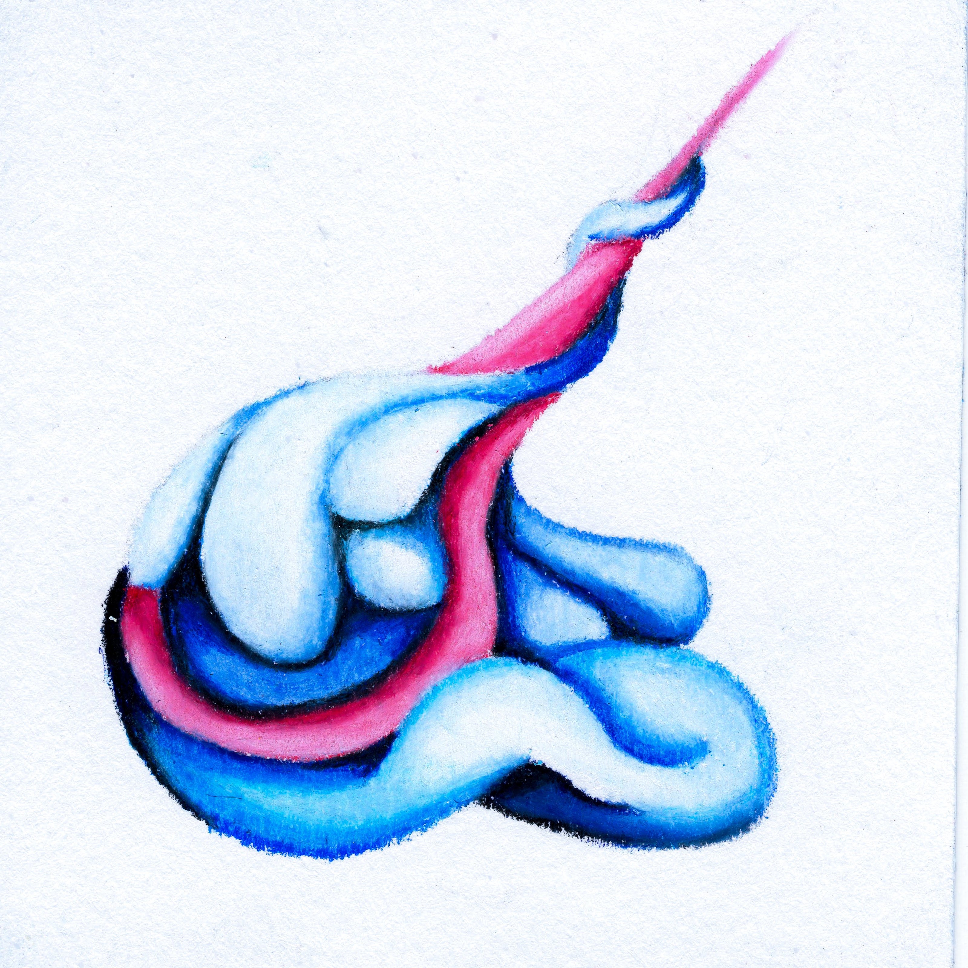 A blue and pink coloured blob, appearing as if a water droplet falling from the sky during a vigorous storm. 204/365 of the 000/365 collection by charming cavatica
