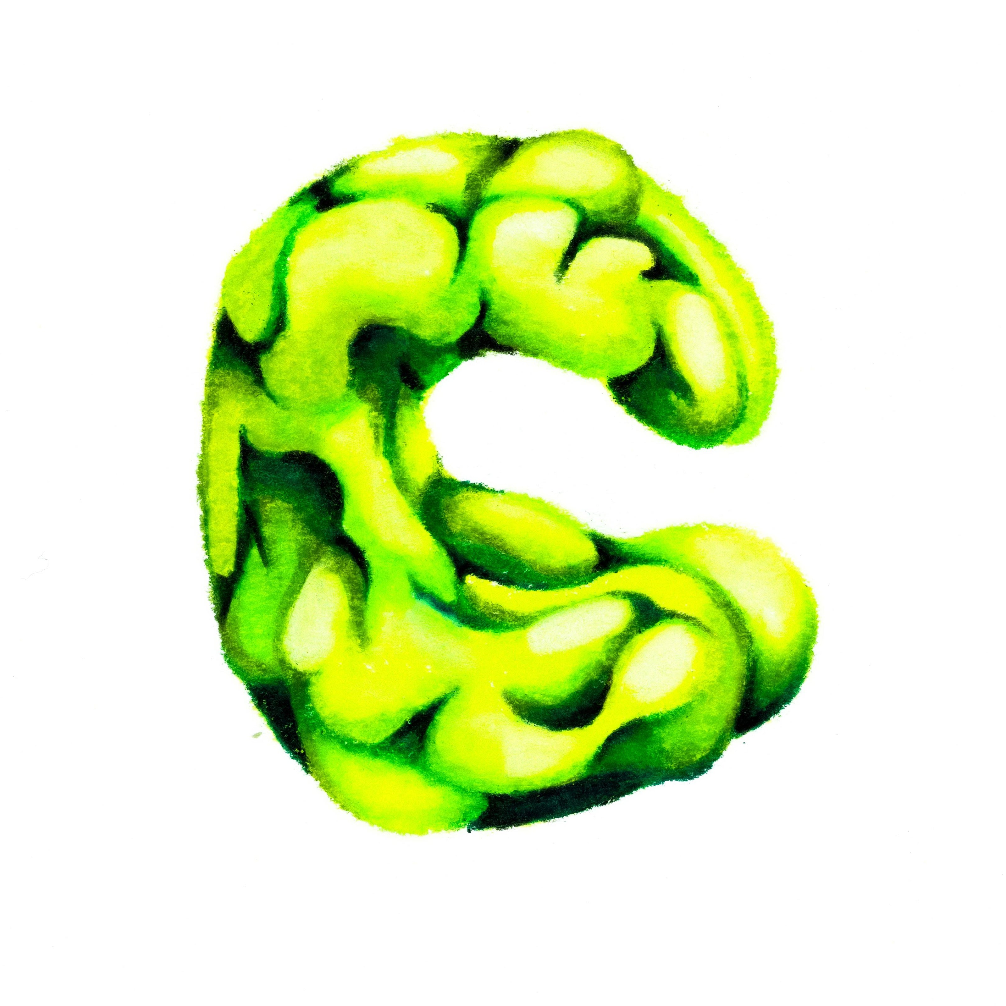 A C-shaped blob mass in lime green. 210/365 of the 000/365 collection by charming cavatica