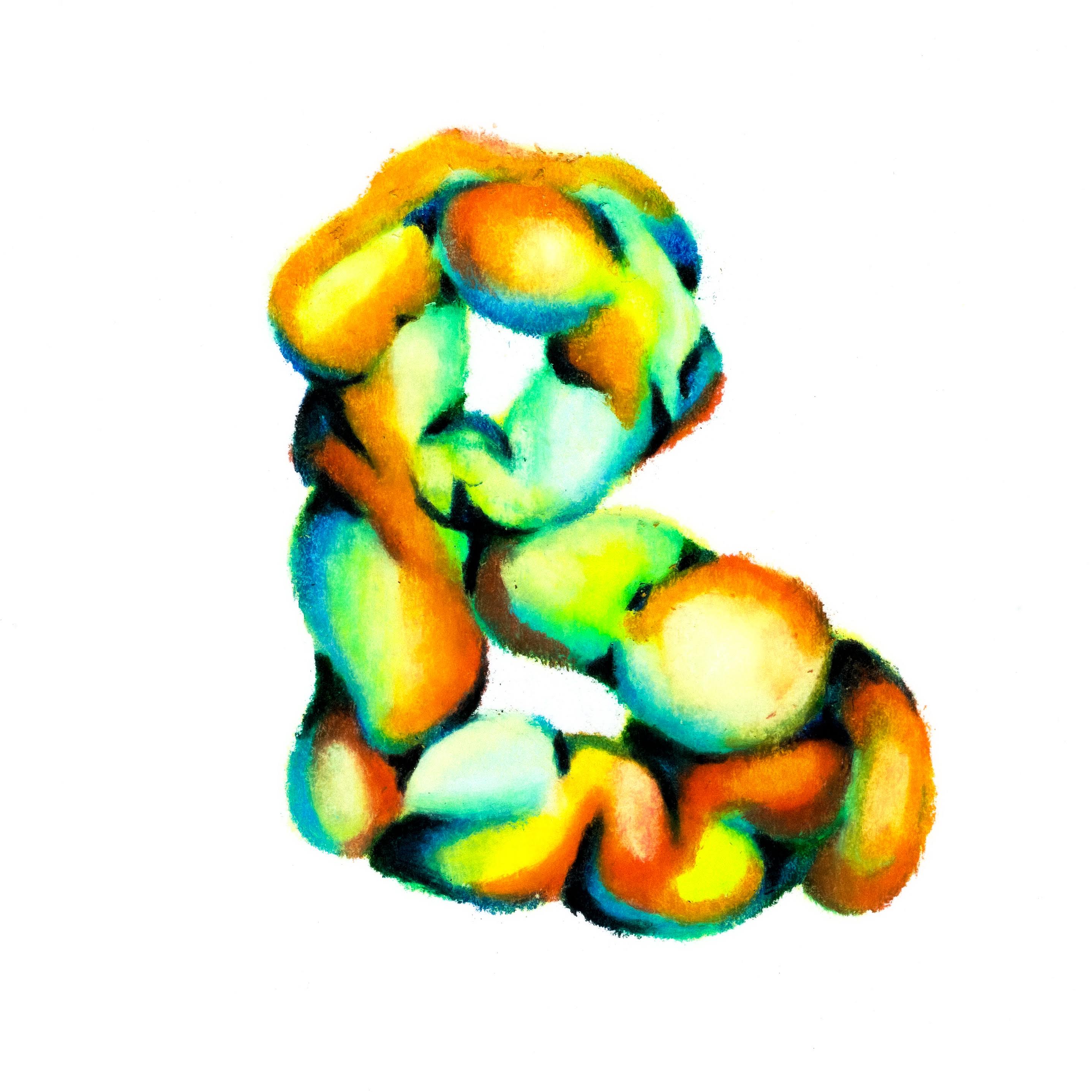 A B-shaped blob mass in shades of yellow, lime green, orange, and teal blue. 211/365 of the 000/365 collection by charming cavatica