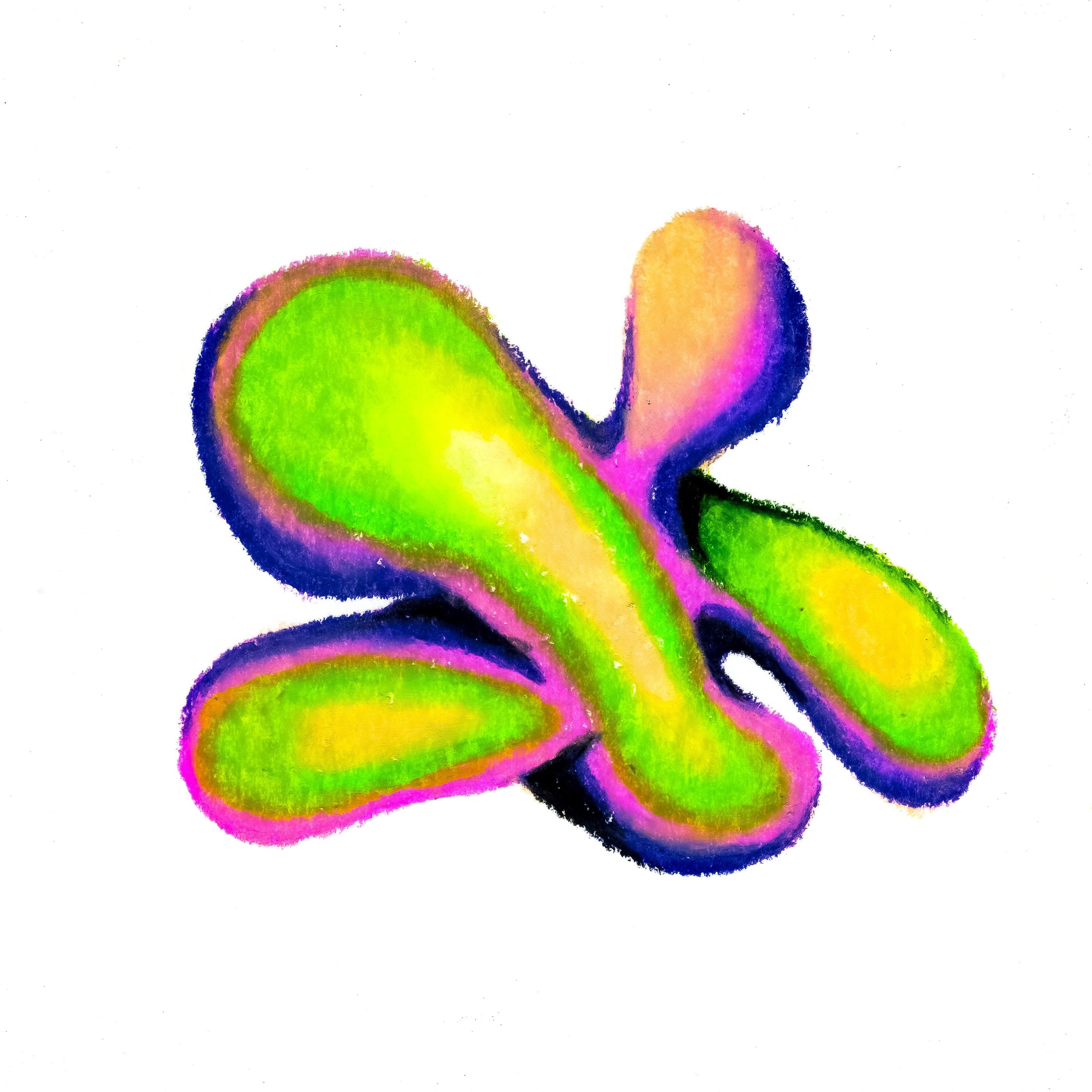 A lime green, hot pink, peach, and deep indigo blue coloured blob, appearing as if wanting a big hug. 214/365 of the 000/365 collection by charming cavatica