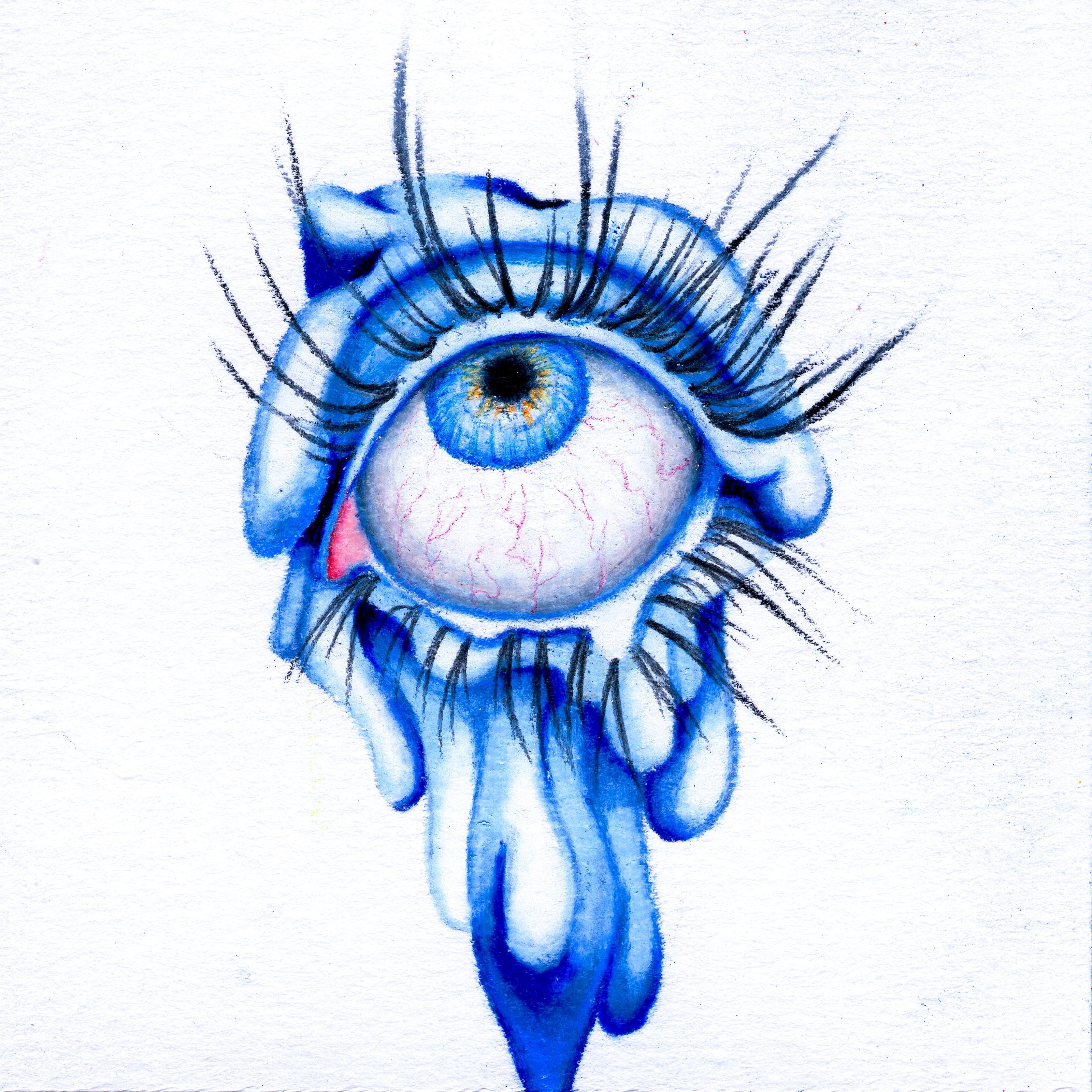 A singular eye looking up to the lefthand side. The skin around the eye is blob-like. The blob masses are dripping downward as if falling to the ground out of frame. 229/365 of the 000/365 collection by charming cavatica
