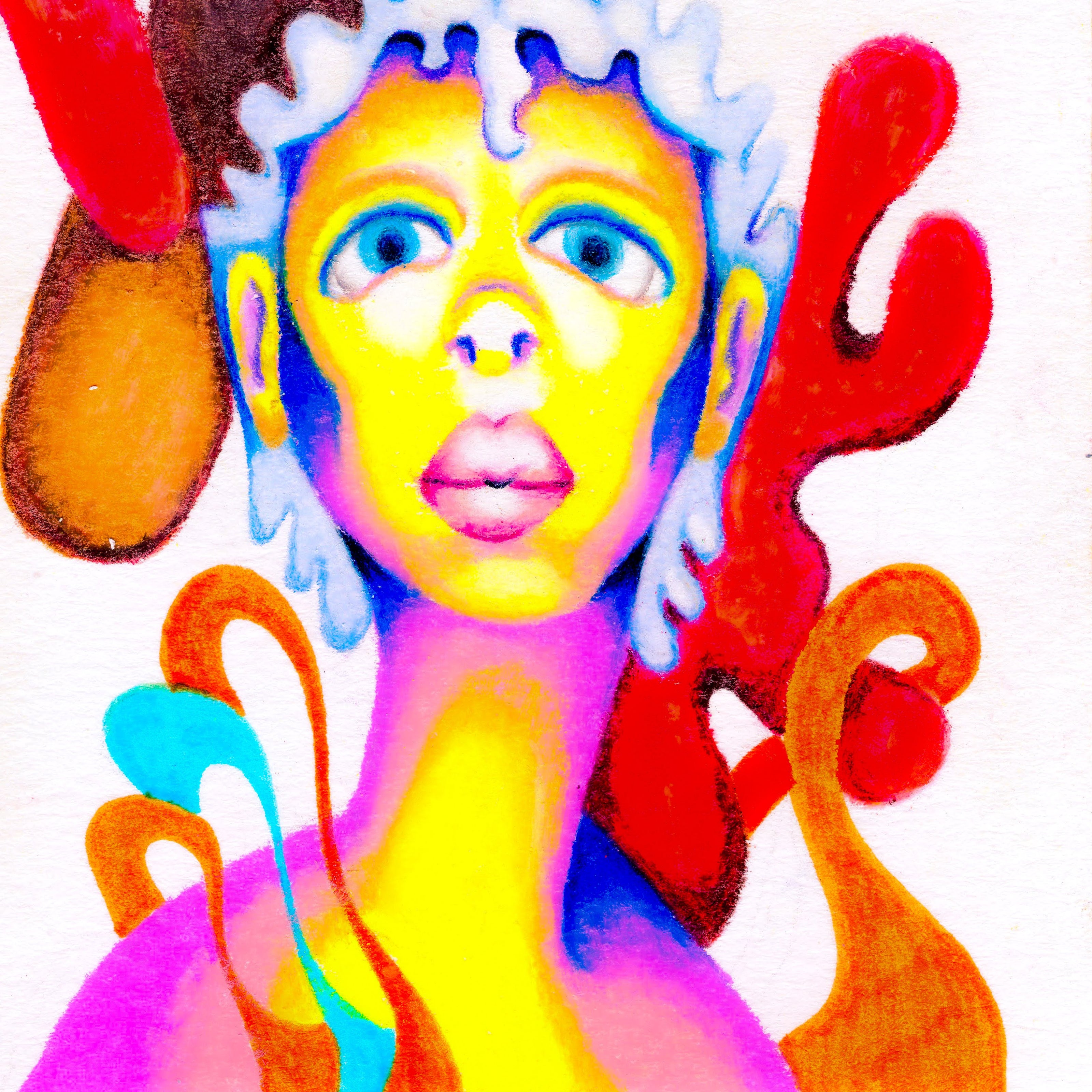 A long-necked person with rainbow skin surrounded by blobs and wiggling lines. 233/365 of the 000/365 collection by charming cavatica