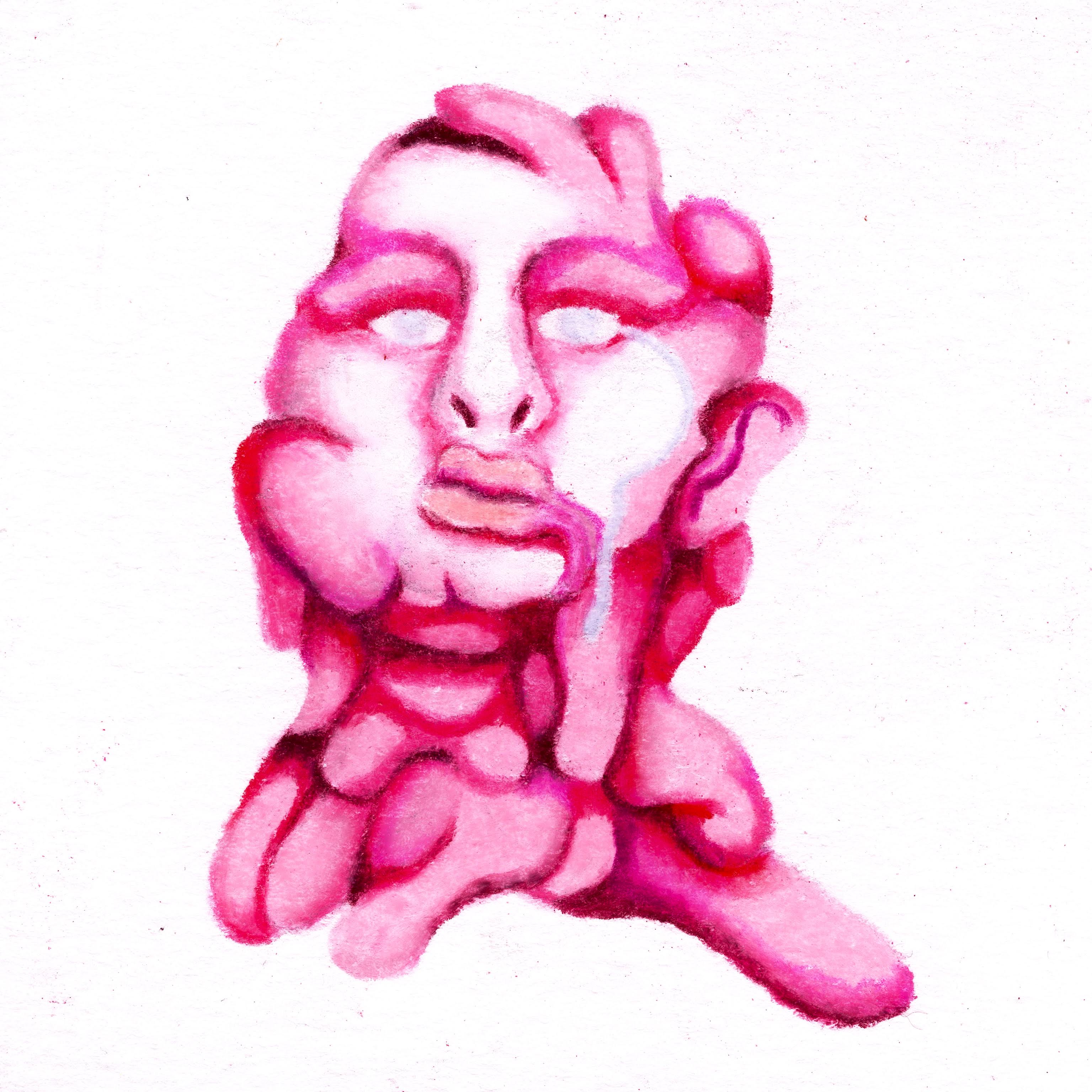 A melting hot pink blob face from neck up shedding a singular tear. 239/365 of the 000/365 collection by charming cavatica