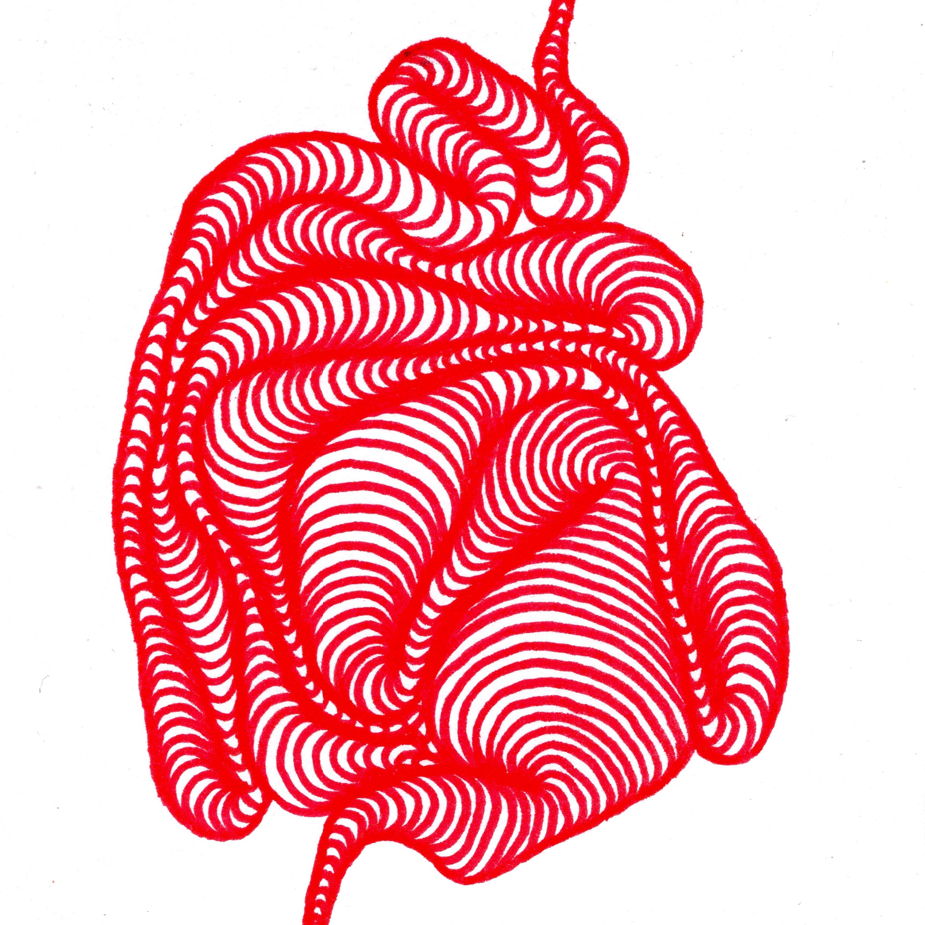 Wobbling layered lines gathered in a ball, as if a loosened clumped-up ball of yarn in red. 246/365 of the 000/365 collection by charming cavatica