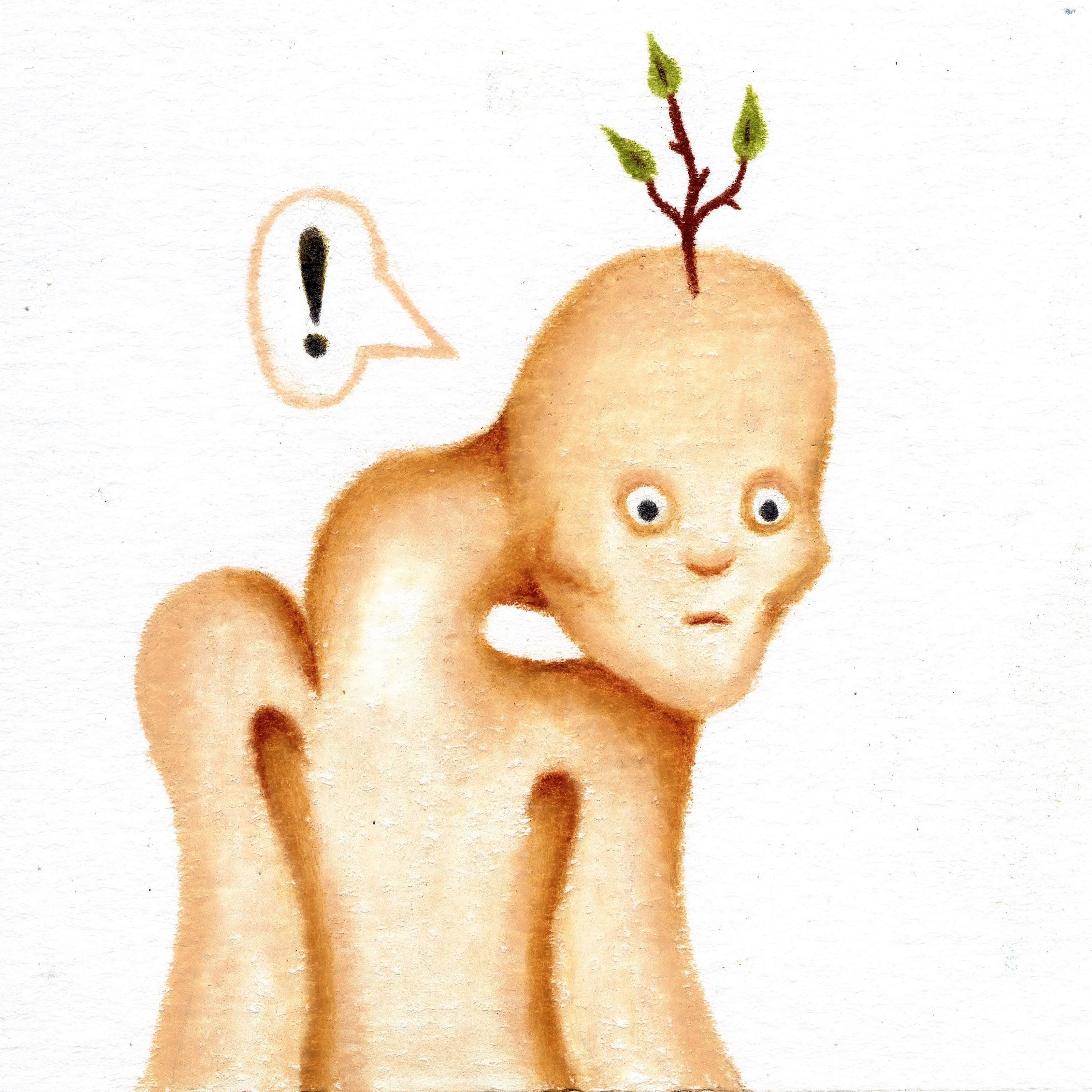 An oddly-shaped bald beige figure, shocked by the small tree growing from the top of their head. 259/365 of the 000/365 collection by charming cavatica