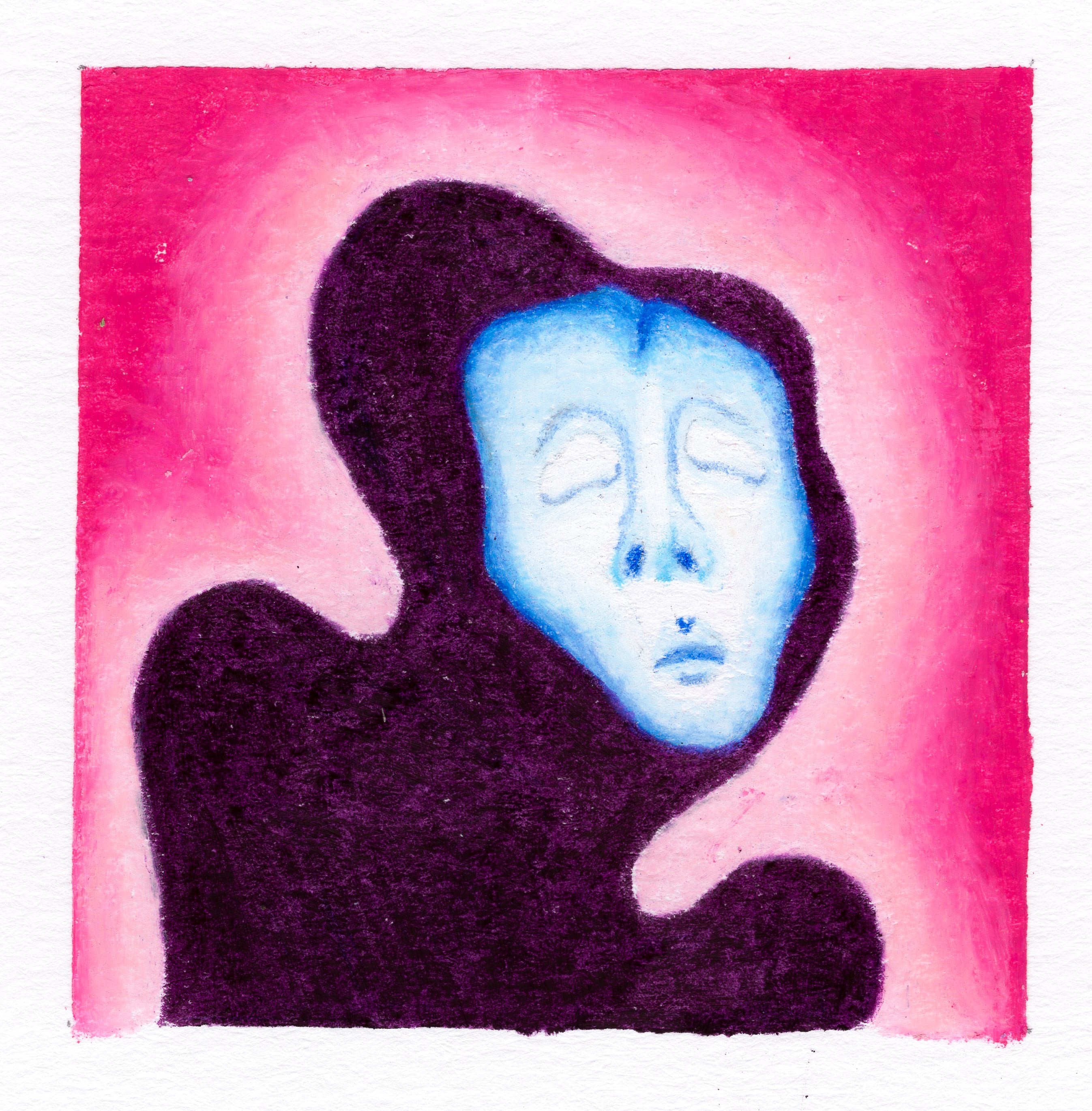A black-cloacked, white-eyed, blue-skinned figure on a hot pink background. 270/365 of the 000/365 collection by charming cavatica