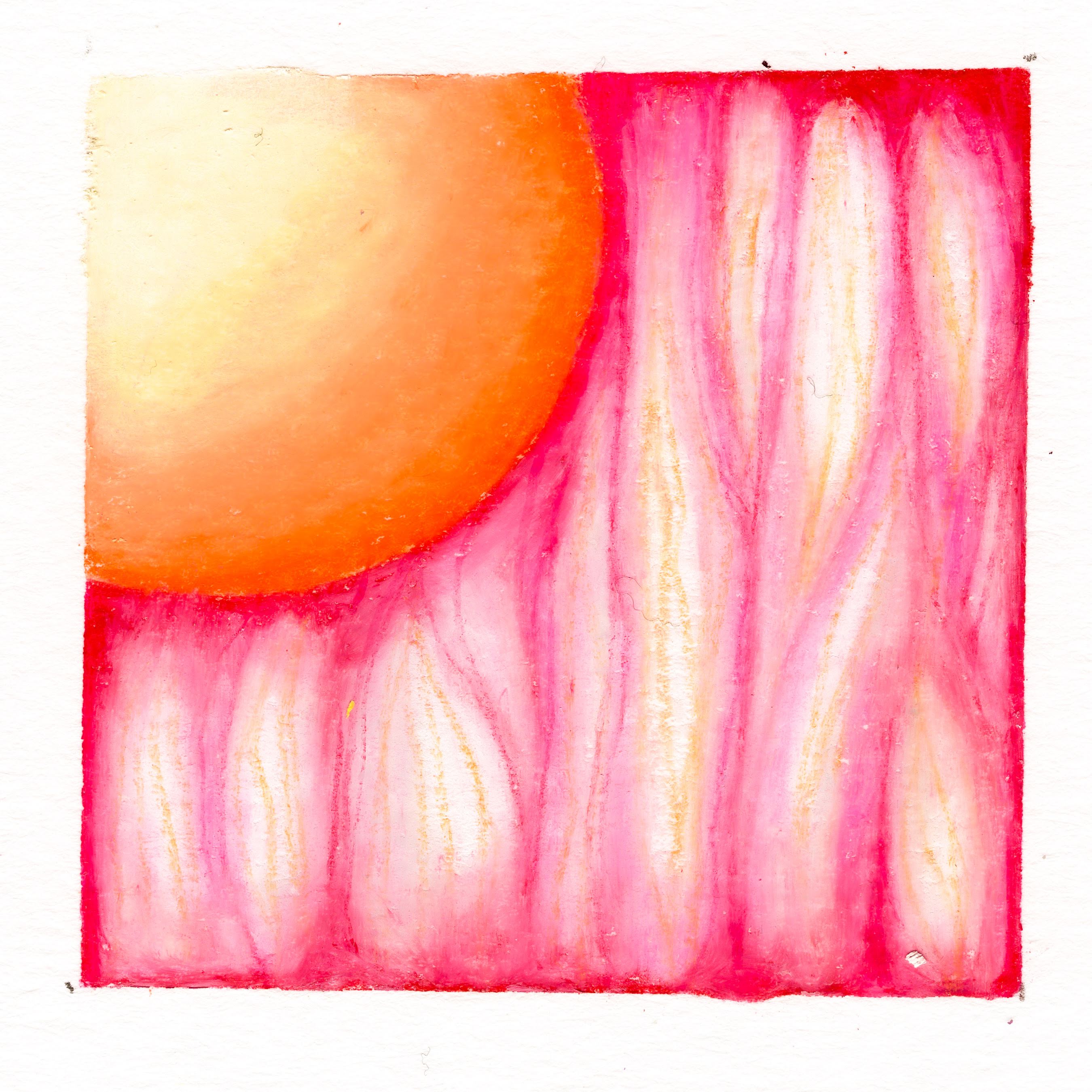 Half of an orange-yellow sphere in the top left corner. Red stringy lines form vertically, as if veins were fuelling the yolk-like sphere to provide life. 285/365 of the 000/365 collection by charming cavatica