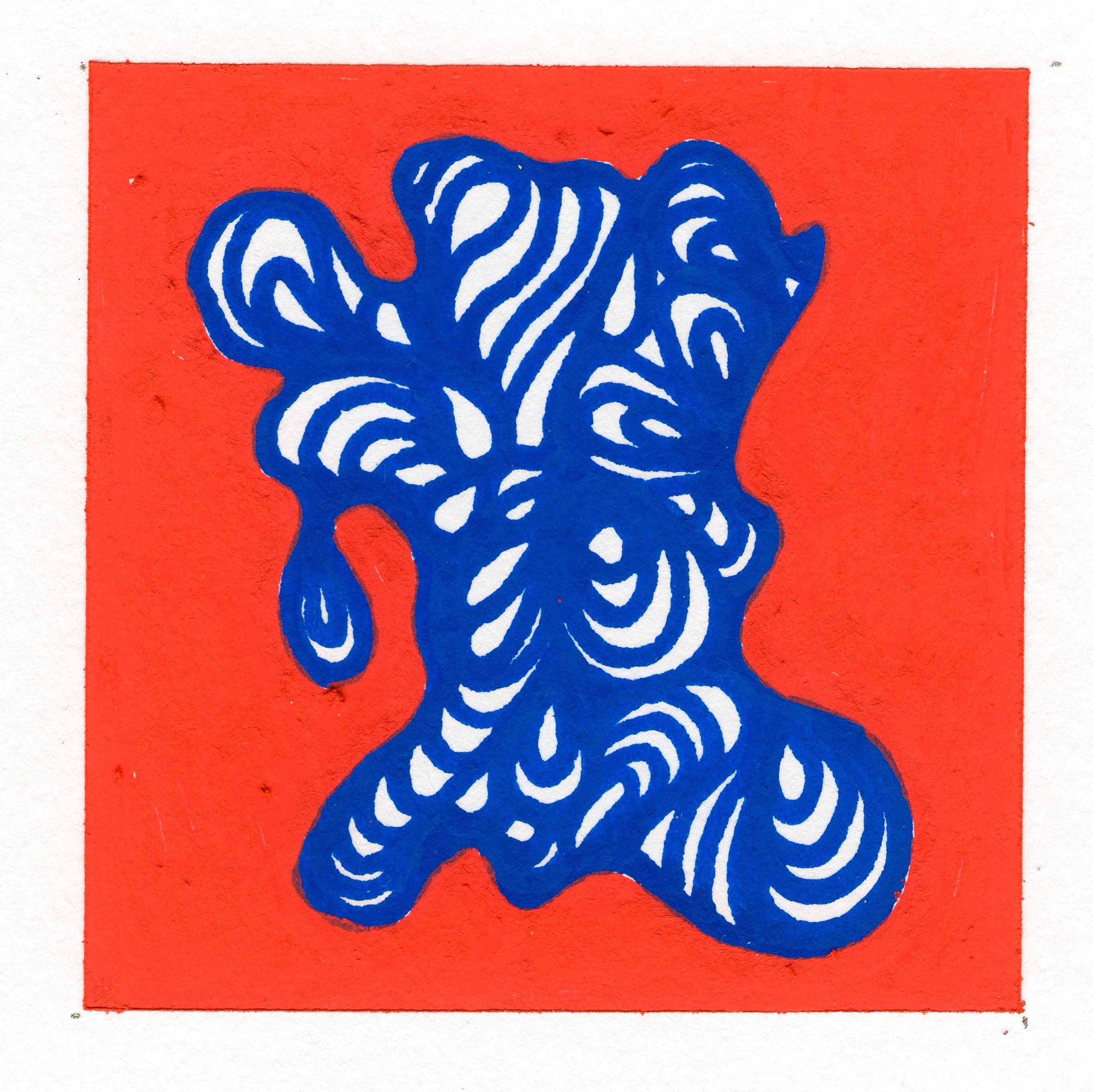 A blob containing royal blue wiggling linework atop a red-orange background. 289/365 of the 000/365 collection by charming cavatica
