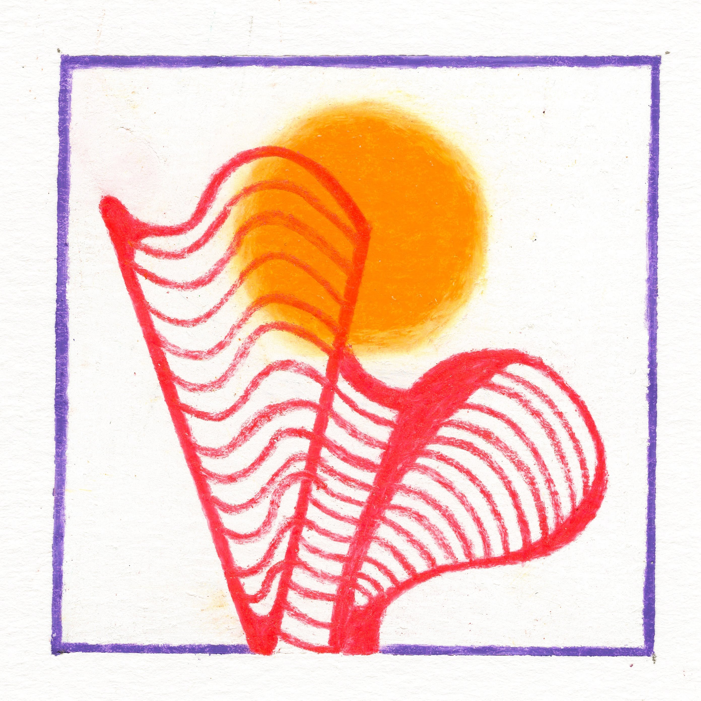 Red wiggling lines in the shape of a wing atop an orange circle. Surrounded by a thin purple box line. 291/365 of the 000/365 collection by charming cavatica