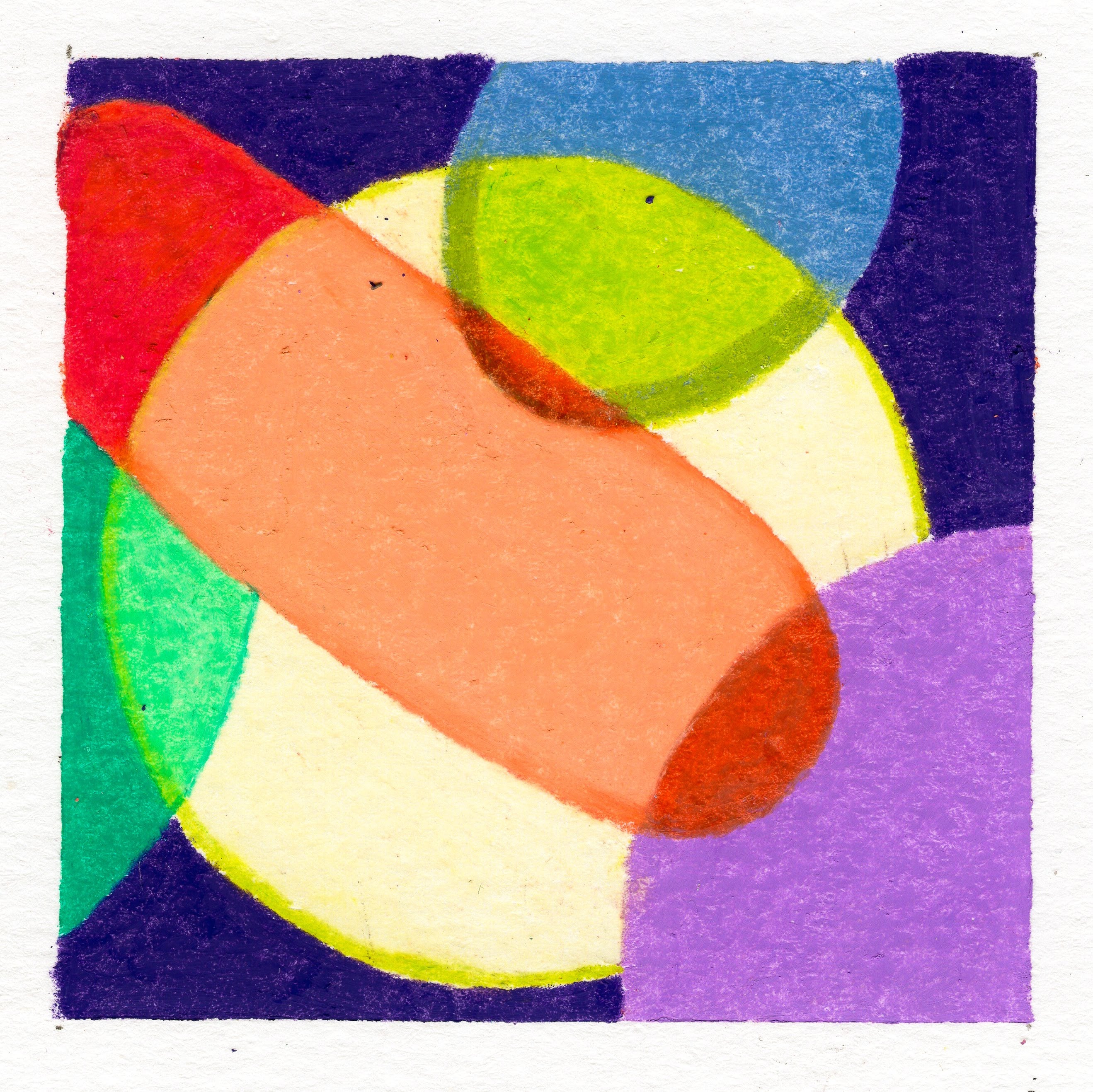 Circles and ovals of various sizing layered atop one another in various shades of lime green, red, orange, blue, and lavender. As the shapes converge atop one another, the hues create tertiary shades. The background is deep royal purple. 292/365 of the 000/365 collection by charming cavatica