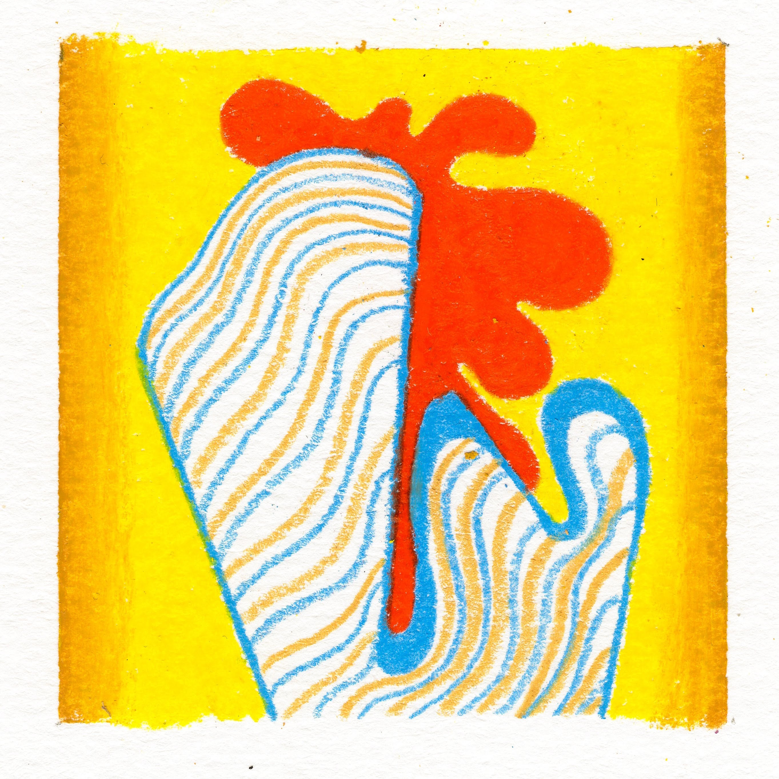 Teal and mustard yellow linework shaped like an L atop a red0orange blob. The background is bright yellow around the central L-shaped figure and blob, slowly becoming mustard yellow to the outer edges of the background. 293/365 of the 000/365 collection by charming cavatica