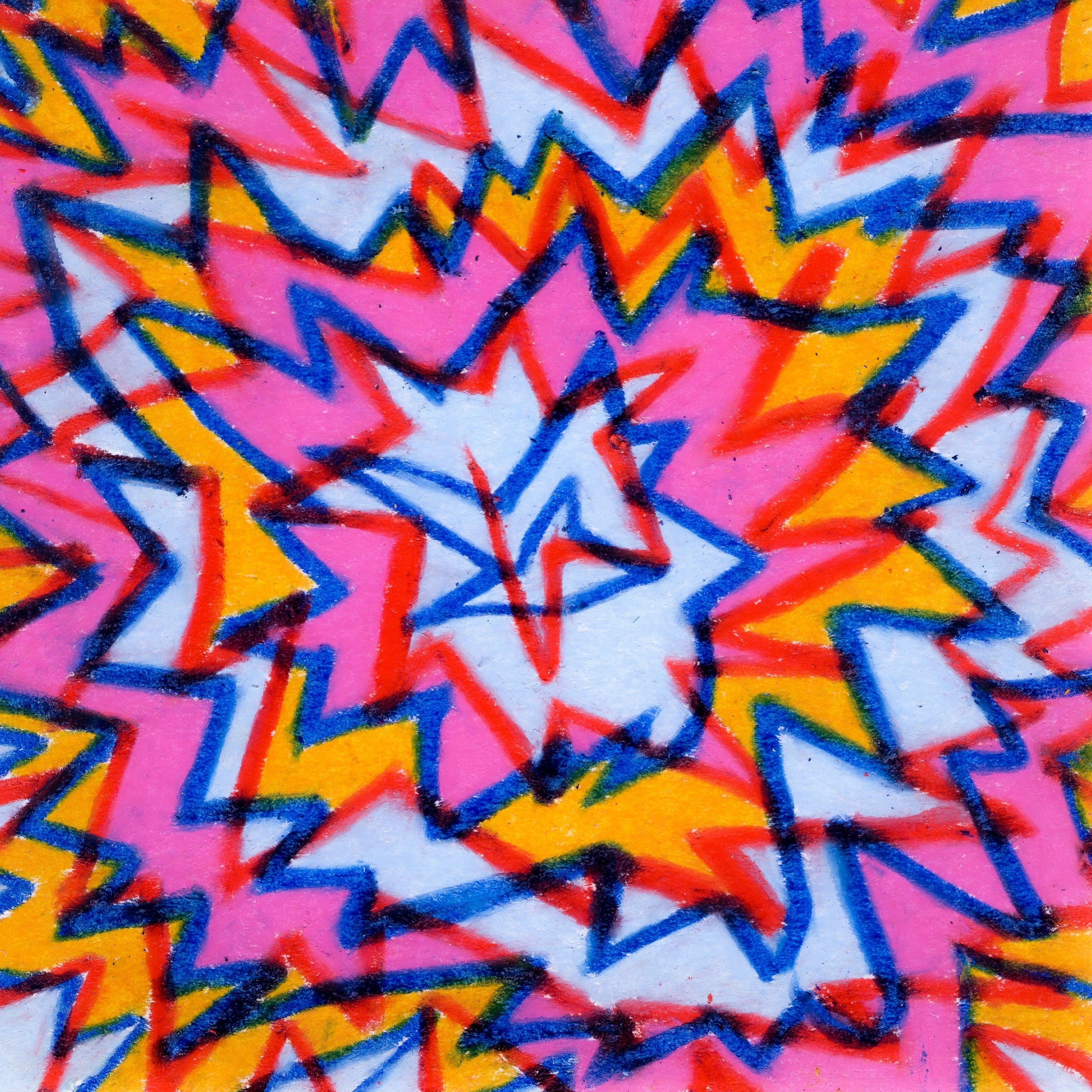 Red and blue scribbles with light blue, hot pink, and yellow rings of colour filling the negative space between the scribbles. 317/365 of the 000/365 collection by charming cavatica