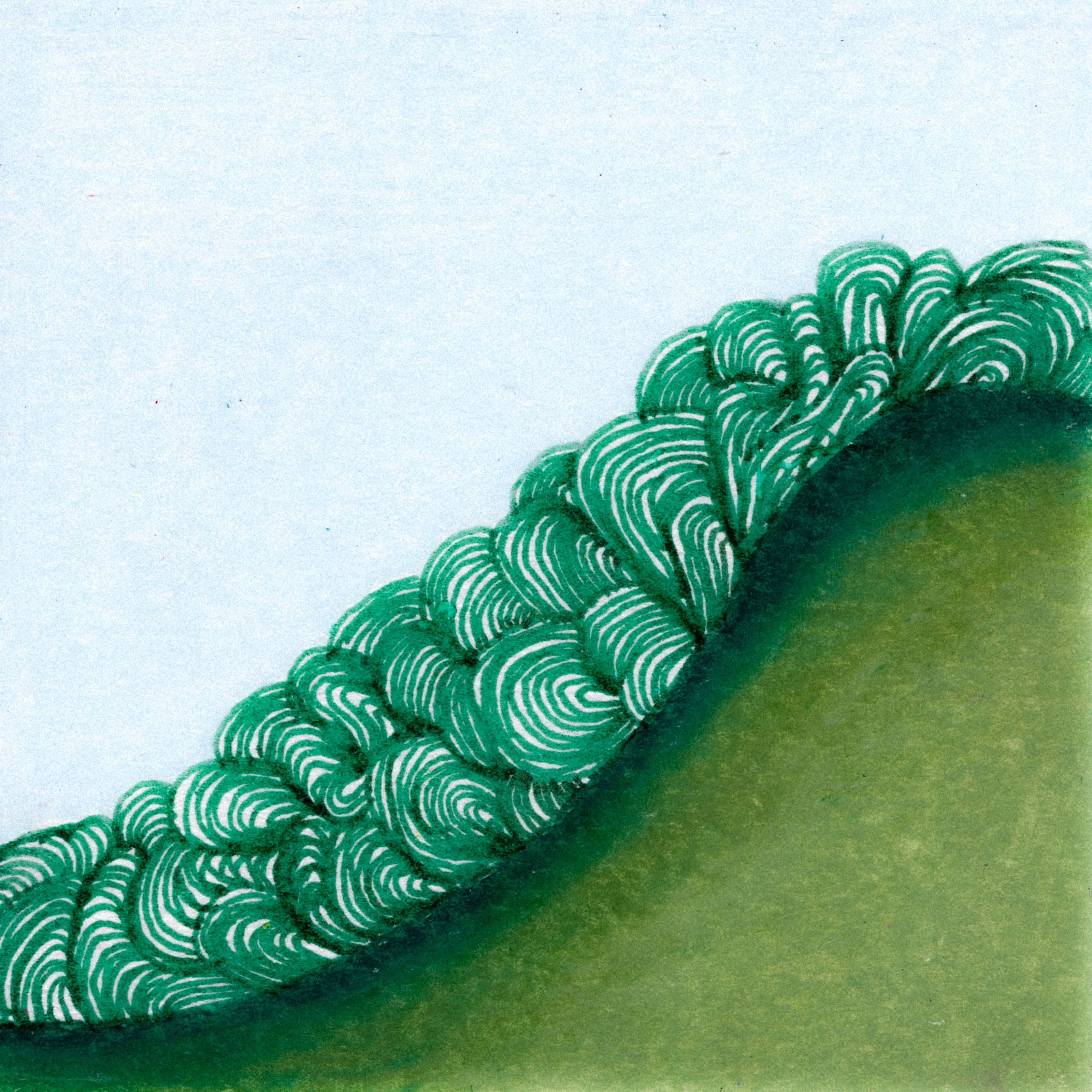 Rolling green wave with green circular rings along the waves edge emulating a rolling hill. 335/365 of the 000/365 collection by charming cavatica