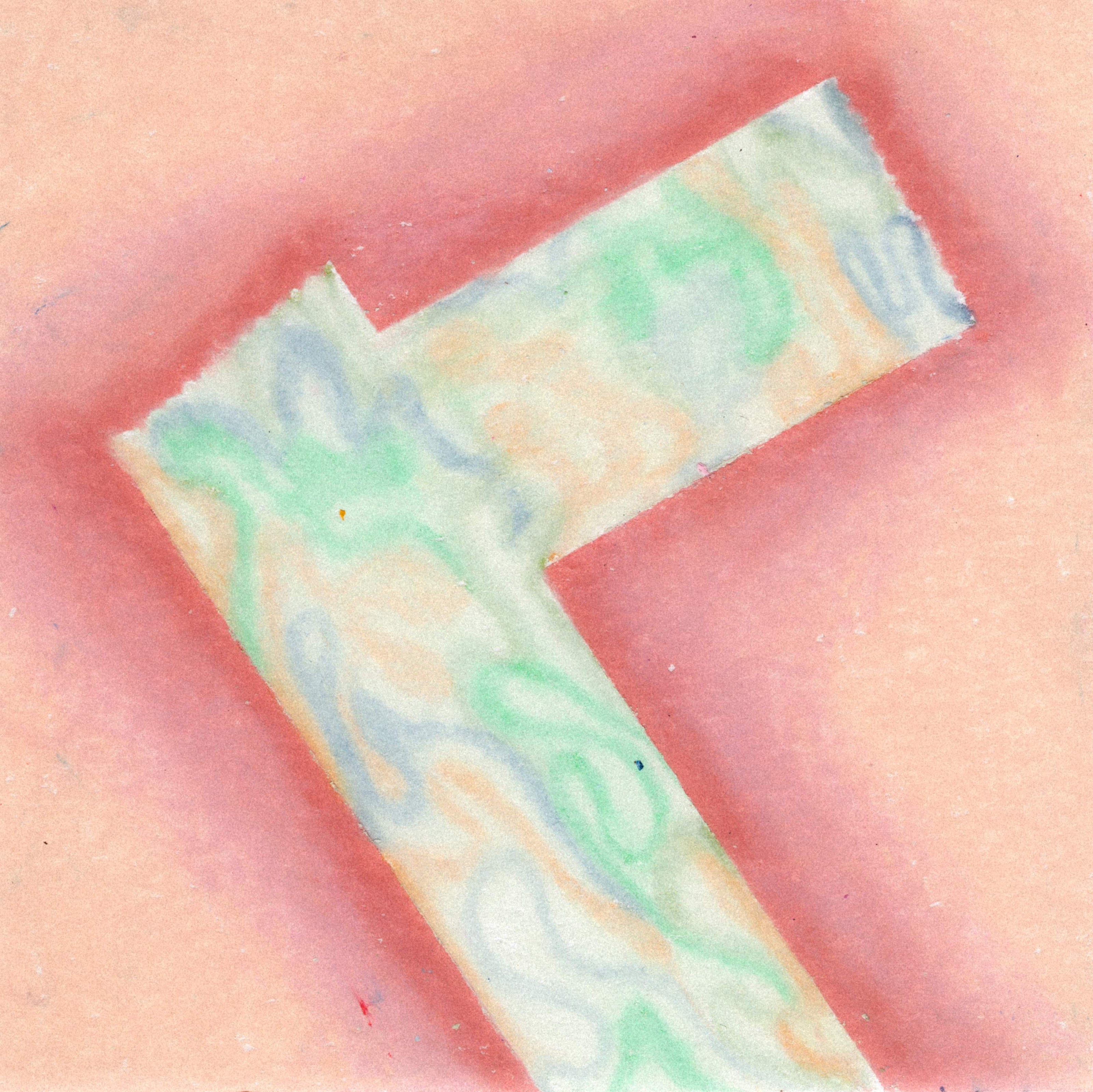 two connected overlapping blocks with peach, seafoam green, and light blue wiggling lines within. A gloe of apricot colour around the edge of the blocks, fading to light peach. 343/365 of the 000/365 collection by charming cavatica