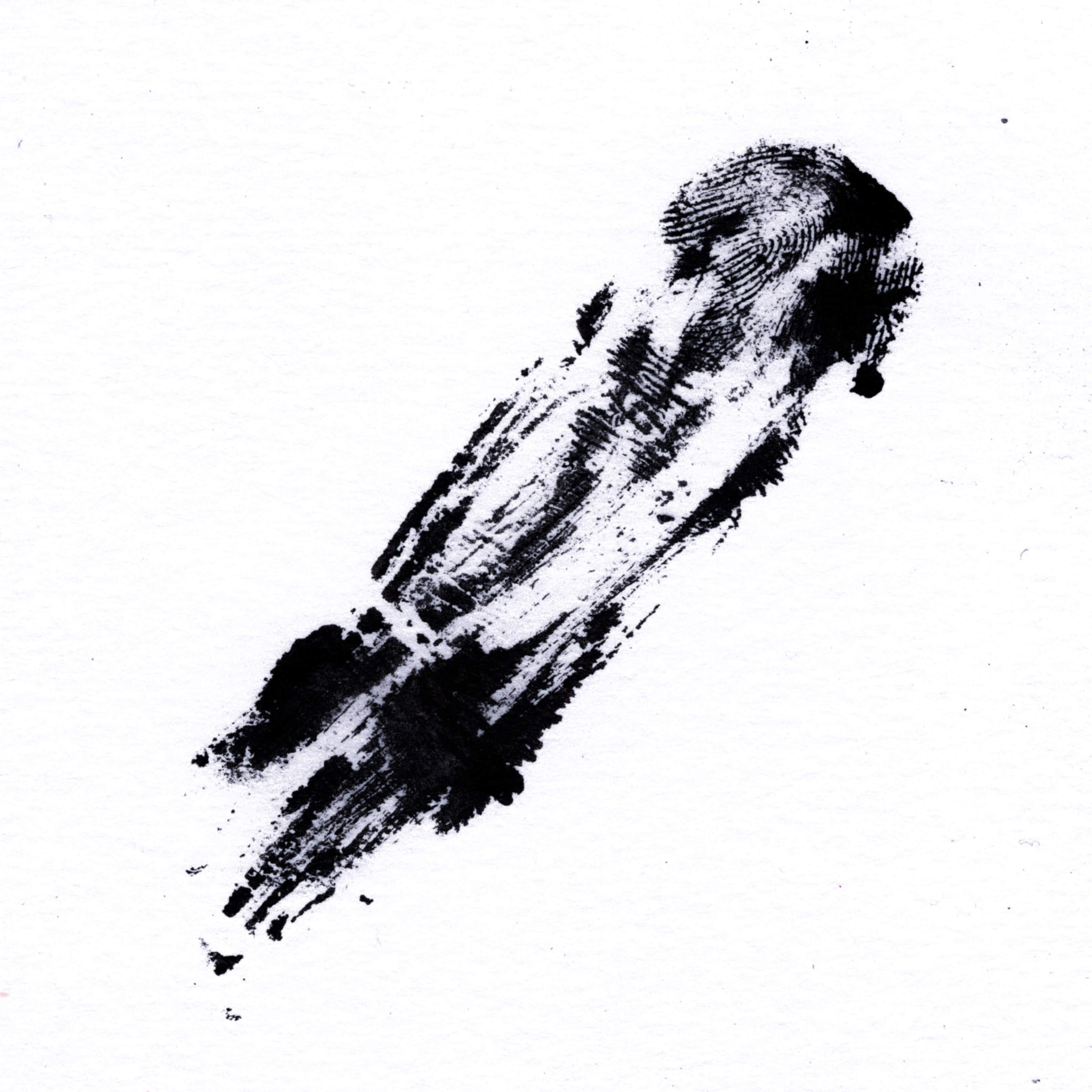 black ink smudge of the artist fingerprint on a white background. 352/365 of the 000/365 collection by charming cavatica