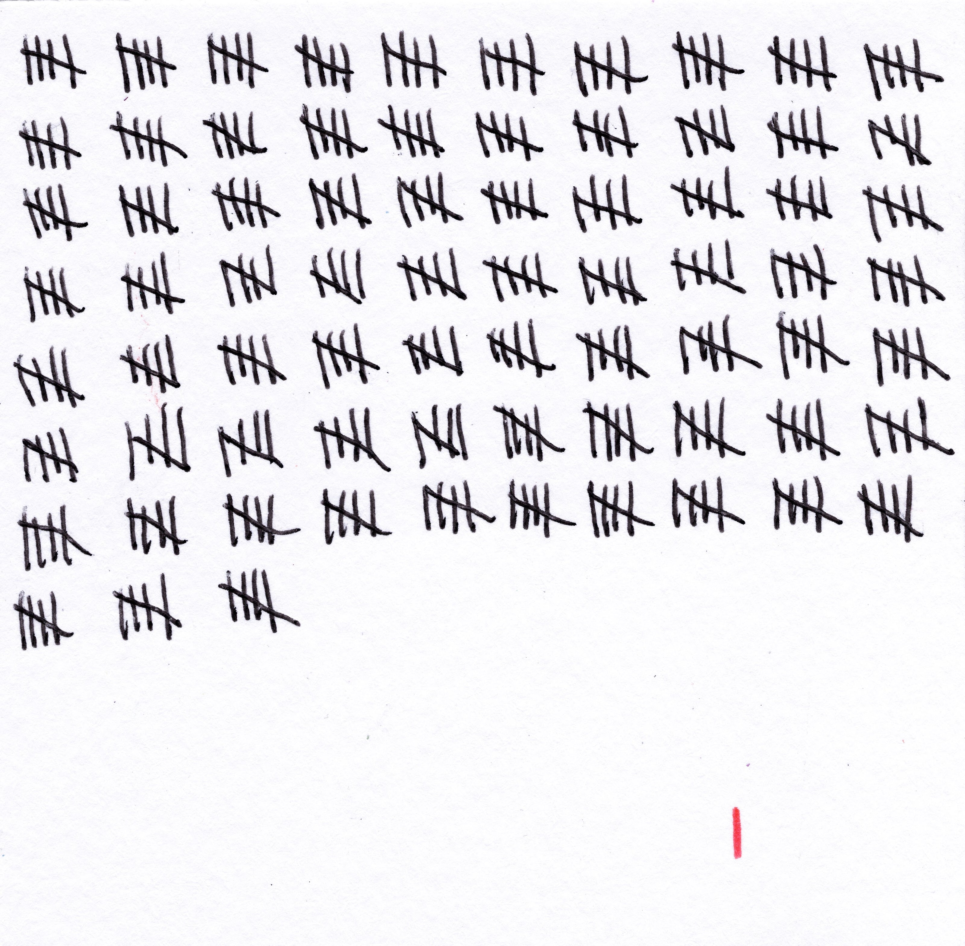 365 tally lines in groups of 5. 1 red tally representing a new day 1. 365/365 of the 000/365 collection by charming cavatica.